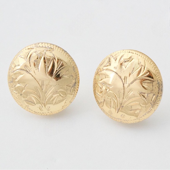 Vintage Longcraft Gold Vermeil Sterling Silver Clip On Earrings Etched Floral - Picture 1 of 5